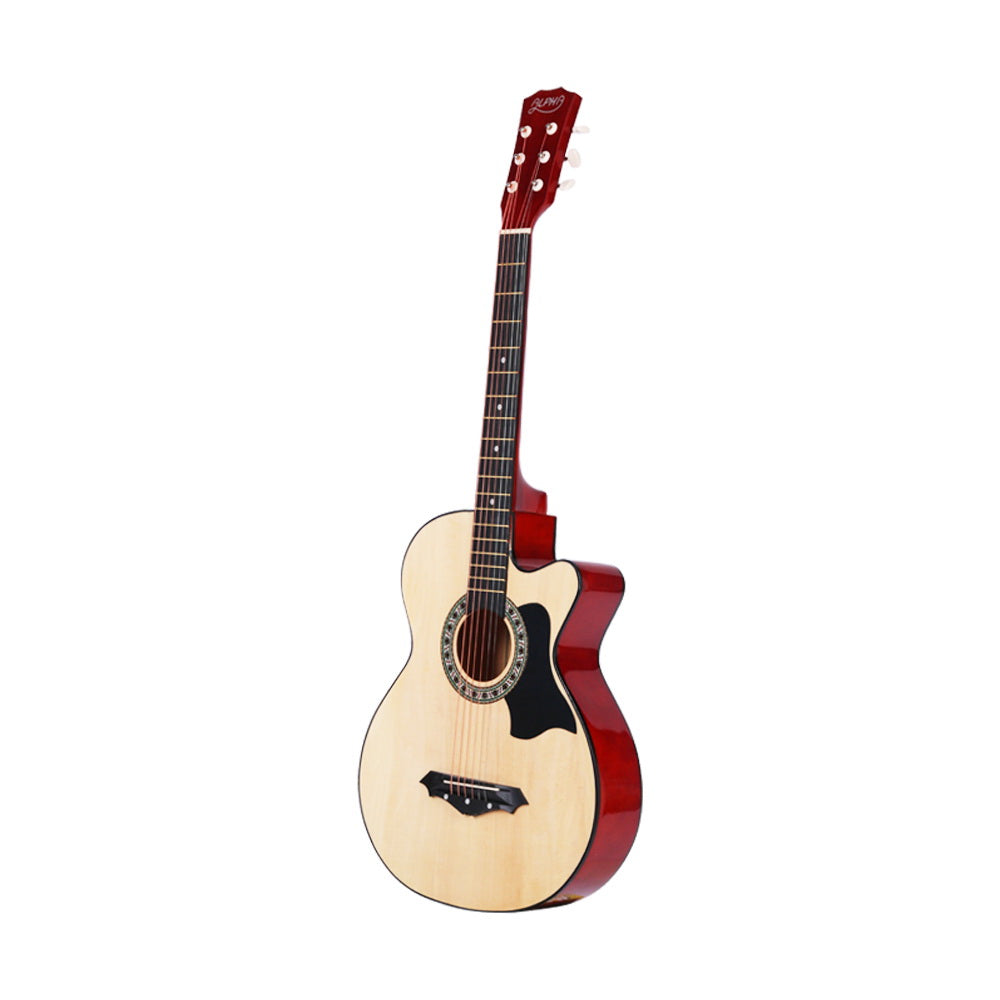 Alpha 38 Inch Acoustic Guitar Wooden Body Steel String Full Size Cutaway Wood