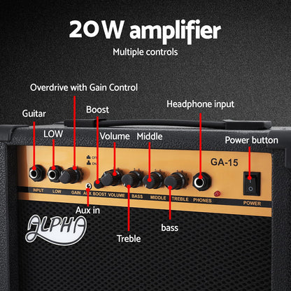 Alpha Electric Guitar Music String Instrument 20W Amplifier Black