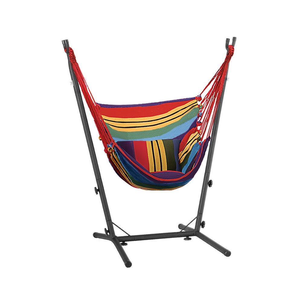 Gardeon Hammock Chair Outdoor Camping Hanging with Stand Rainbow