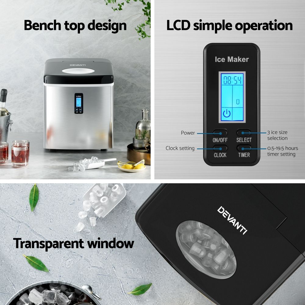 Devanti 15kg Ice Maker Machine Silver