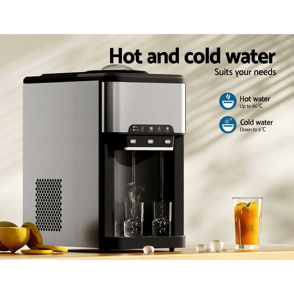 Devanti 20kg 3 in 1 Ice Maker Machine Cold and Hot Water Dispenser 3L Silver