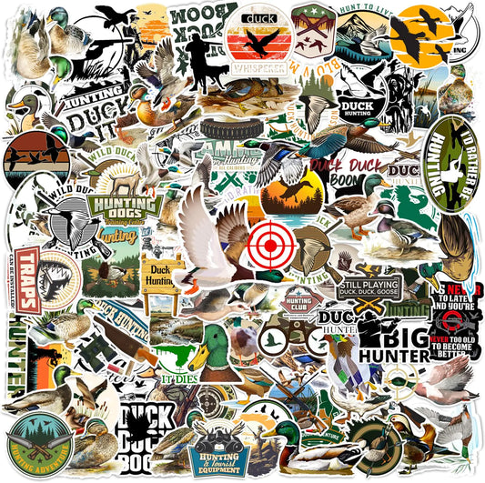 100Pcs Duck Hunting Stickers Go Hunting Camo Adventure Vinyl Waterproof Sticker Decals for Water Bottle Helmet Laptop Phone Skateboard Car Bumper Gifts for Hunting Birthday Party Supplies