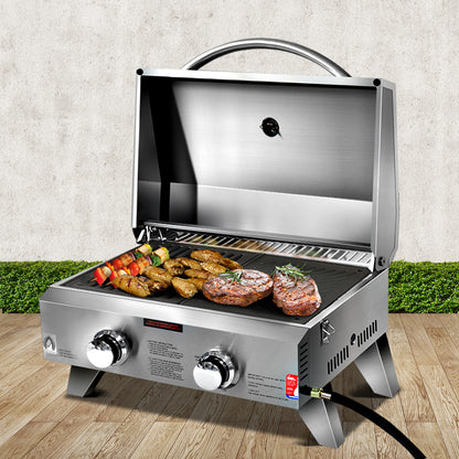 Grillz Portable Gas BBQ Grill 2 Burners with Double Sided Plate