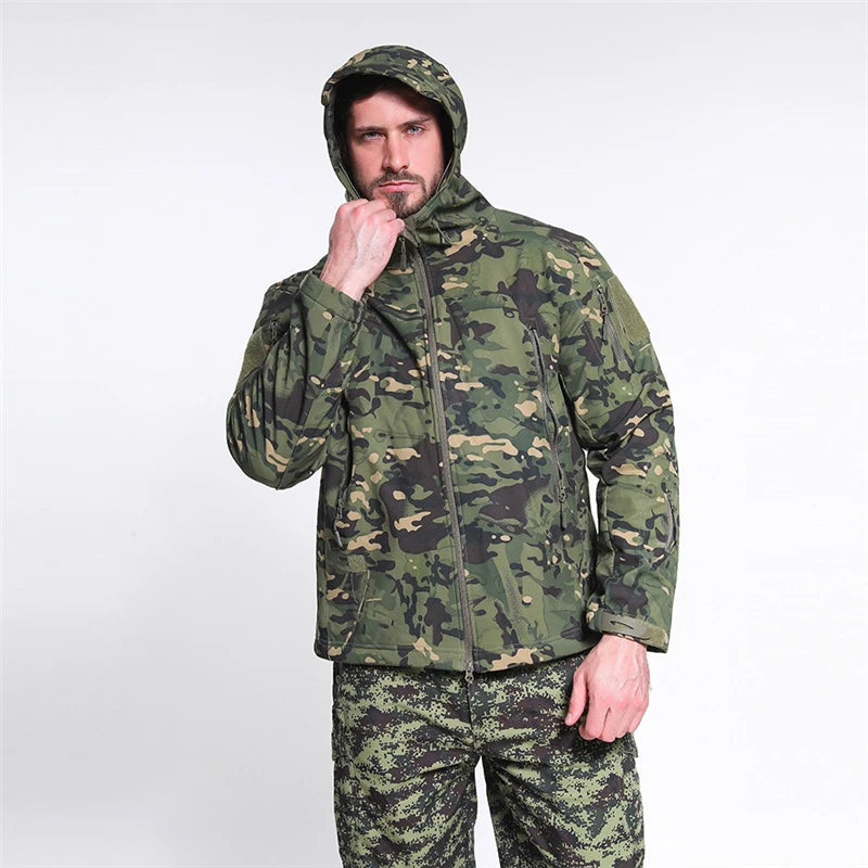 Tactical Waterproof Windproof Soft Shell Hunting Jacket Men Winter Warm Military Army Hooded Coat Outdoor Camping Hiking Clothes