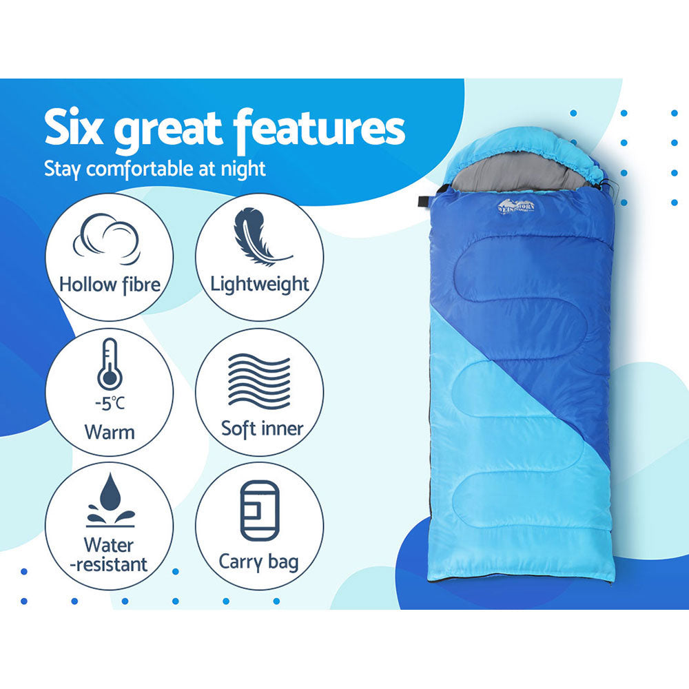 Weisshorn Sleeping Bag Kids Single 172cm Thermal Camping Hiking Blue