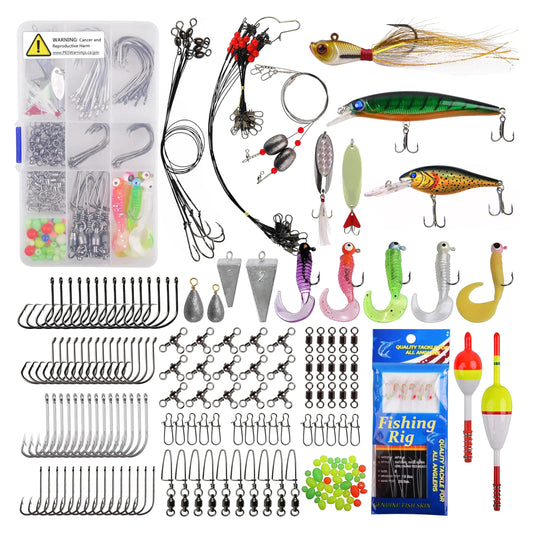 OROOTL Saltwater Fishing Tackle Kit 212pcs Ocean Fishing Tackle Box Include Fishing Rigs Hooks Minnow Lures Jig Spoons Swivels Snaps Weights Wire Leaders Floats Beads Surf Fishing Gear Accessories