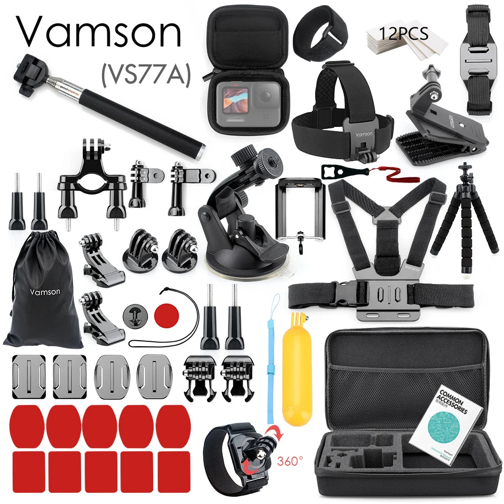 Vamson for Gopro Accessories Set for go pro hero 11 10 9 8 7 6 5 kit selfie stick for Insta360 for OSMO Action for yi case VS77