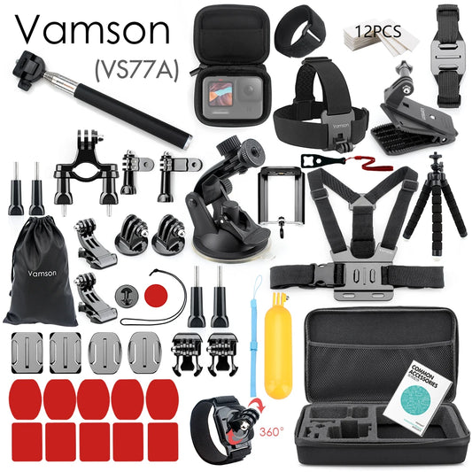 Vamson for Gopro Accessories Set for go pro hero 11 10 9 8 7 6 5 kit selfie stick for Insta360 for OSMO Action for yi case VS77