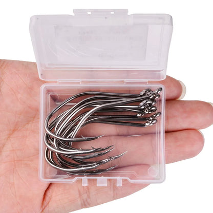 10pcs/Box Barbed Catfish Fishing Hooks High Carbon Steel Catfish Hook 6/0 -10 Fishhook V Sharp Circle Hook Fishing Tackle Box