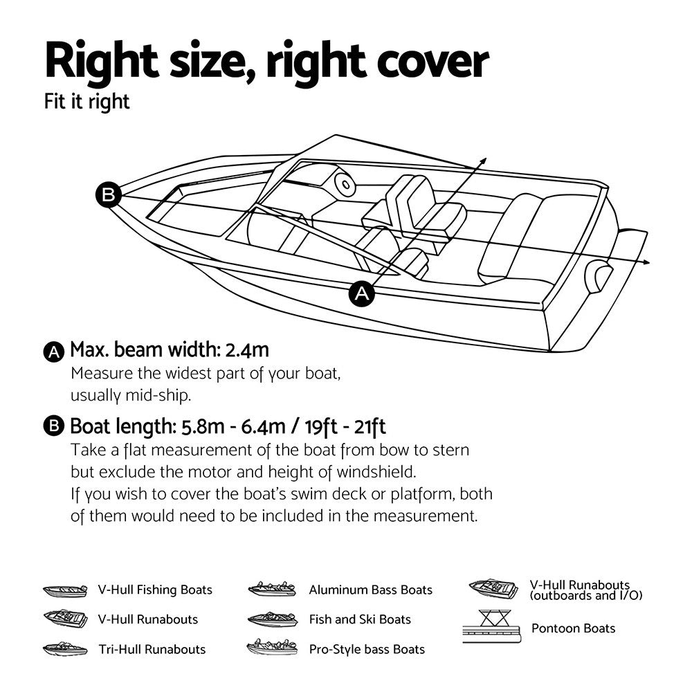 Seamanship Boat Cover 19-21ft Trailerable Jumbo Marine Grade Heavy Duty Black