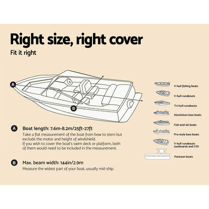 Seamanship Boat Cover 25-27ft Trailerable Jumbo Marine 600D Heavy Duty Grey