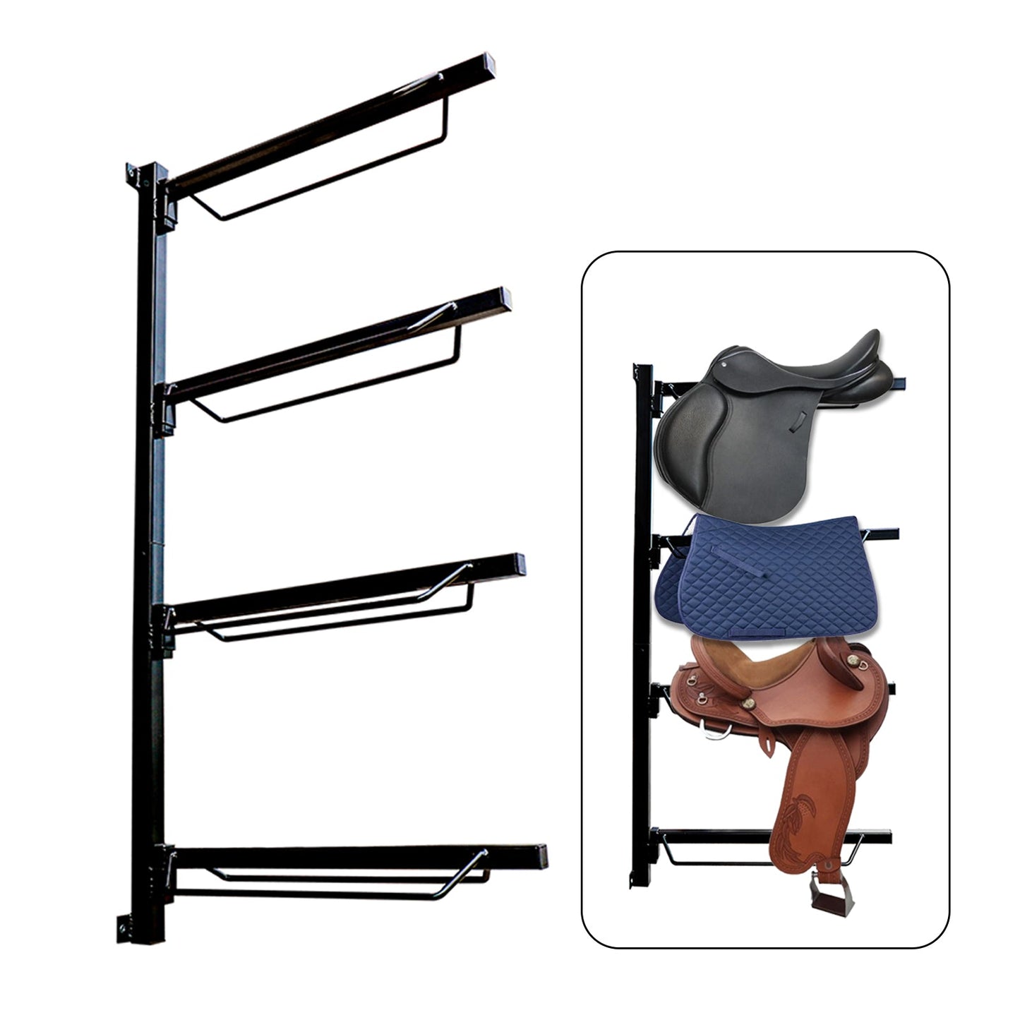 Samland Foldable 4-Tier Saddle Rack Wall Mounted Saddle Stand Space-Saving Steel Holder for Horse Tack