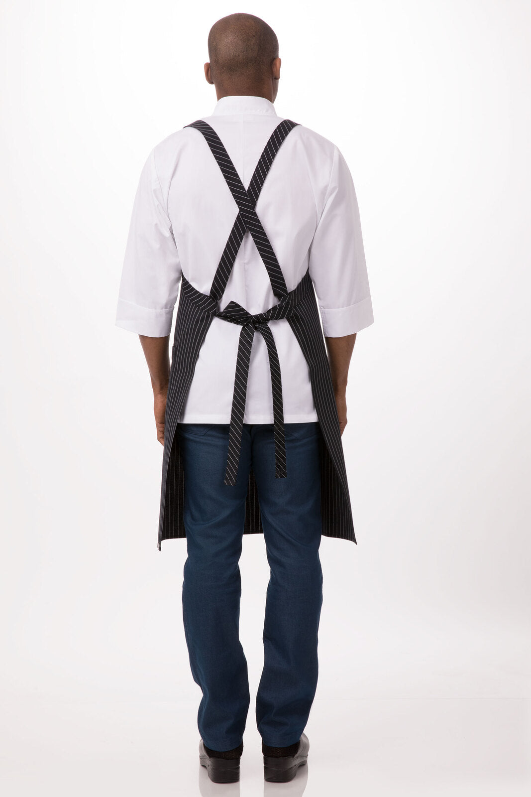 Cross-Back Black White Stripe Bib Apron by Chef Works