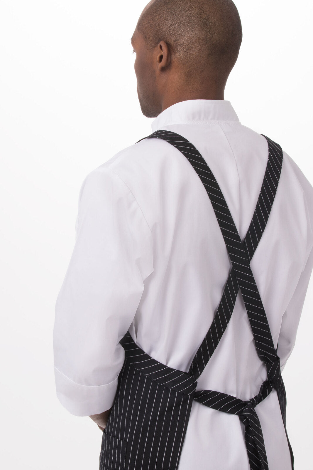 Cross-Back Black White Stripe Bib Apron by Chef Works
