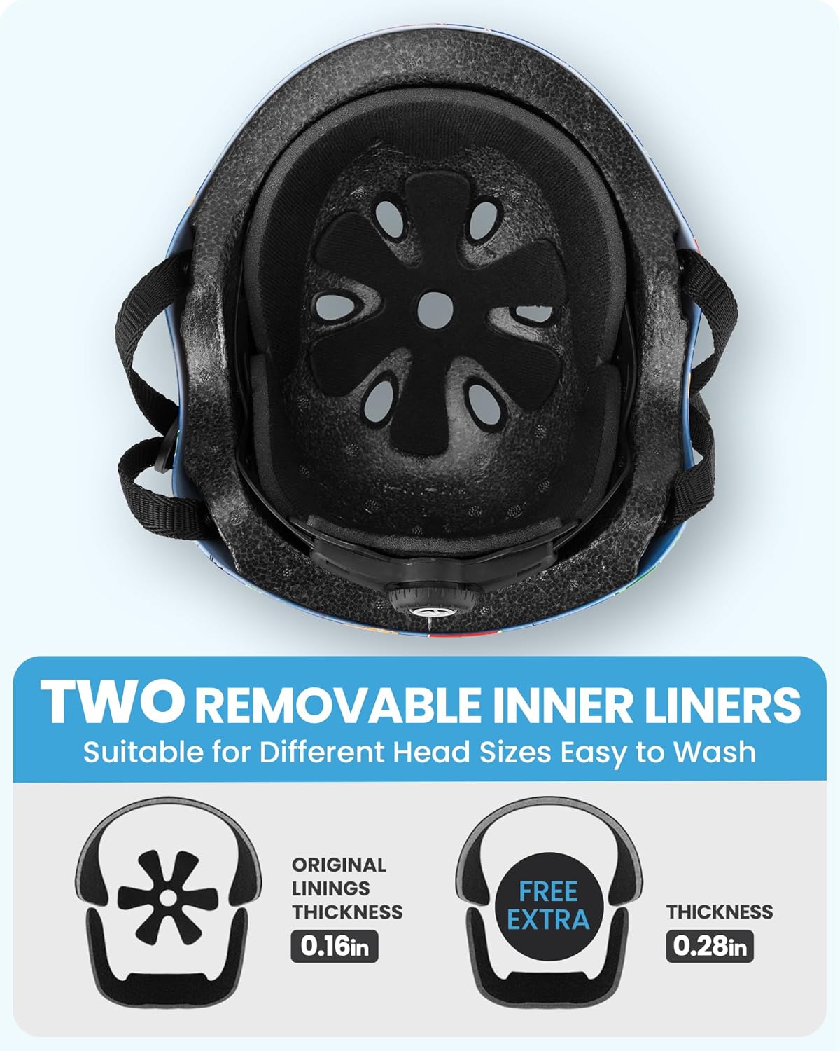 OutdoorMaster Youth & Kids Bike Helmet - Adjustable Multi-Sports Skateboard Helmet with Removable Liners for Balance Bike, Kids Scooter, One Wheel Hoverboard,Graffiti-style helmet-Dino Volcanoland-Medium