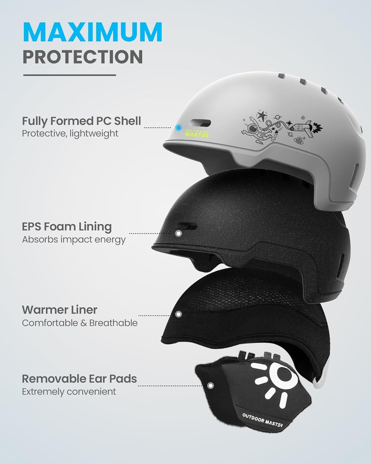OutdoorMaster Children's Ski Helmet, Snowboard Helmet for Boys & Girls, Robust PC Shell & EPS Foam, 12 Ventilation Holes, Adjustable Snow Sports Helmet, Certified Snow Sports and Snowboard Helmet-Matte Grey,48-52cm X-Small