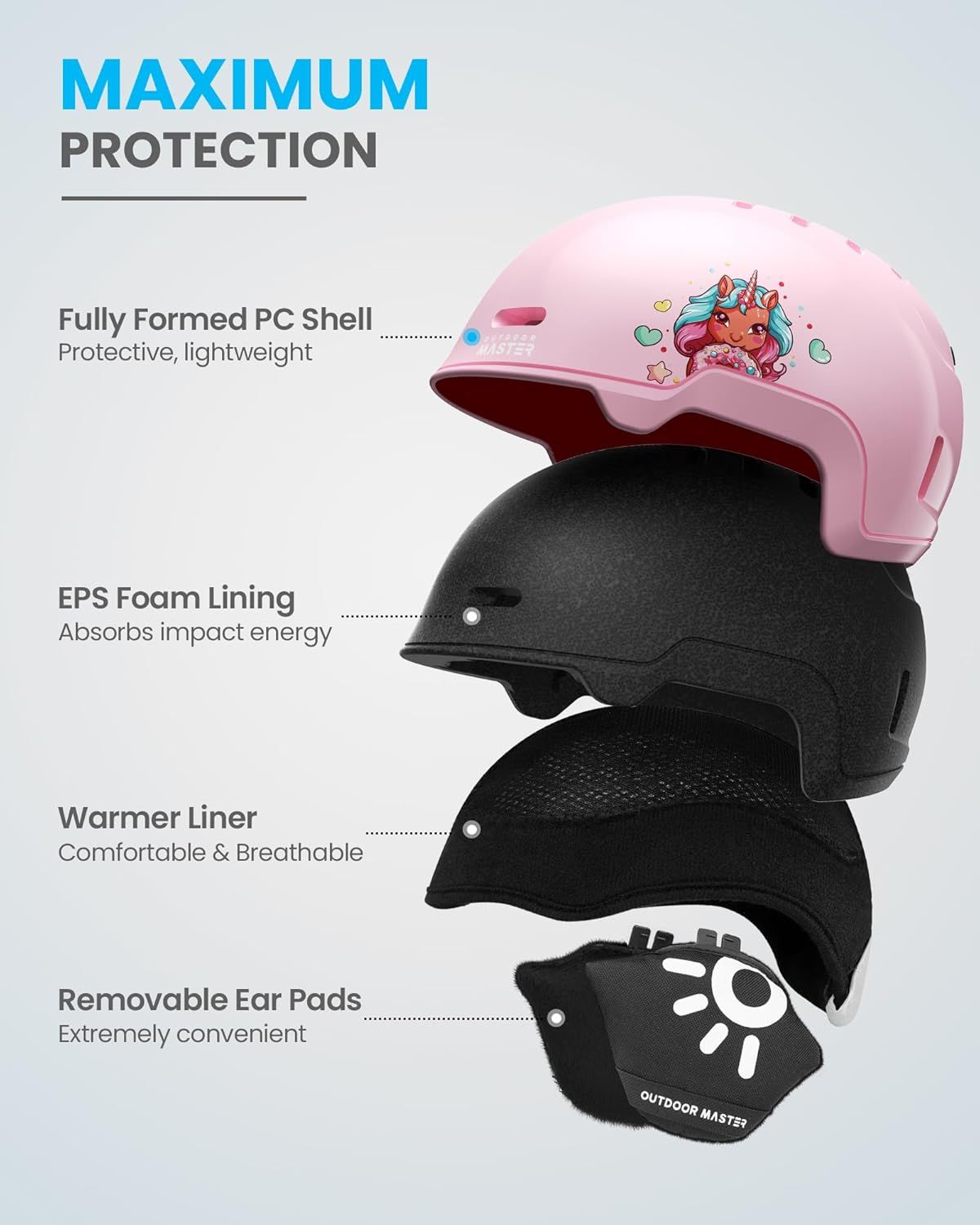 OutdoorMaster Children's Ski Helmet, Snowboard Helmet for Boys & Girls, Robust PC Shell & EPS Foam, 12 Ventilation Holes, Adjustable Snow Sports Helmet, Certified Snow Sports and Snowboard Helmet-Glossy Pink,48-52cm X-Small