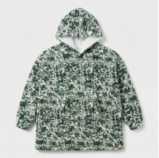 Kids Oversized Giant Wearable Blanket Hoodie Sherpa Fleece Sweatshirt Pullover - Green Camo - One Size Fits All (AU/EU)