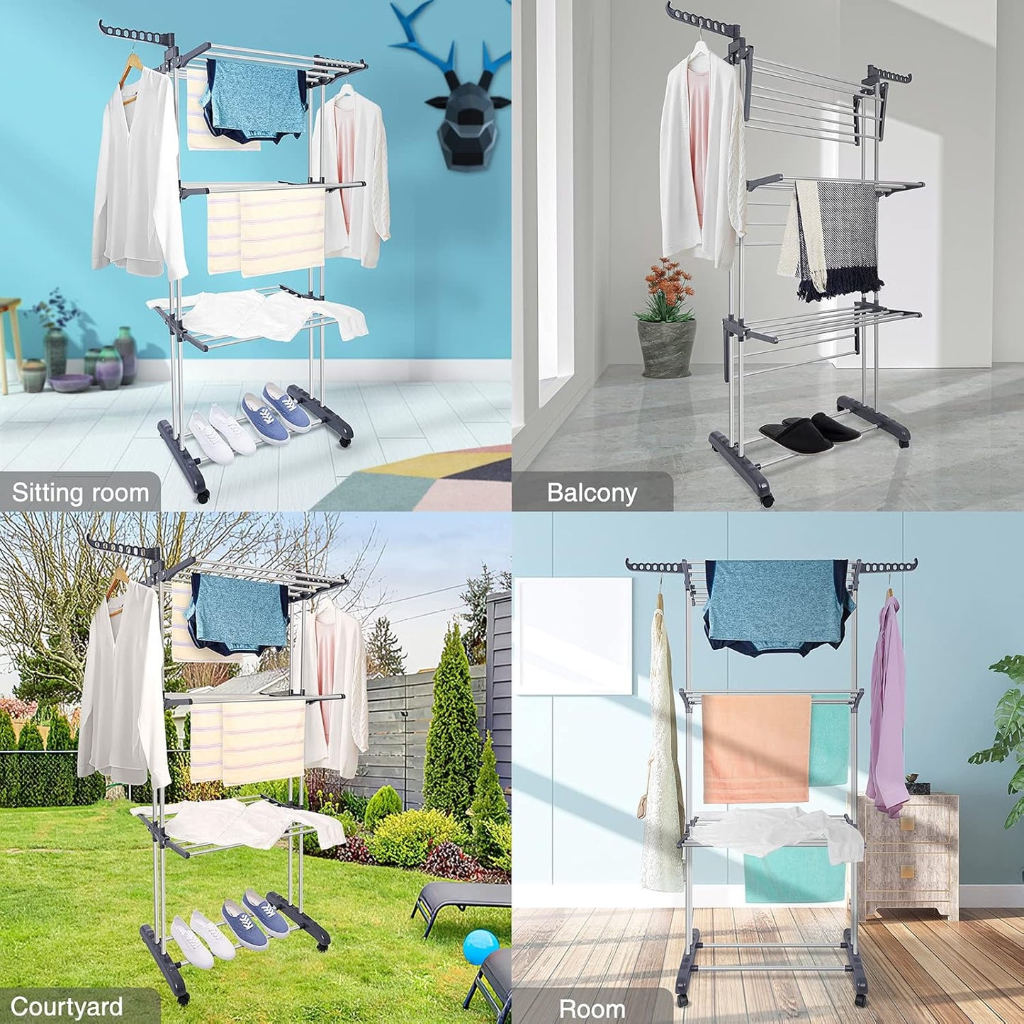 CARLA HOME Folding Clothes Drying Rack with Wheels and Adjustable Side Wings for Laundry Rack and Clothes Storage (Upgraded Model)