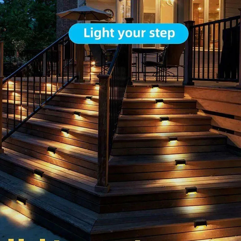 Multicoloured warm Solar LED Deck Lights - 8-Pack Black Outdoor Pathway and Step Lamps
