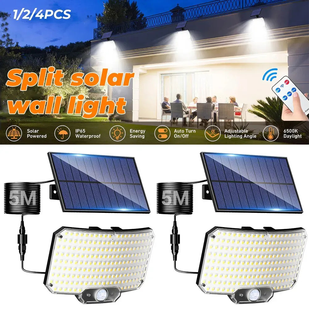238LED Solar Powered Motion Sensor Flood Light in Black for Outdoor Security