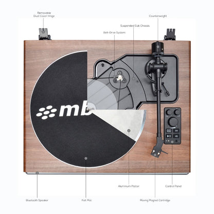 mbeat Hi-Fi Turntable with Built-In Bluetooth Receiving Speaker