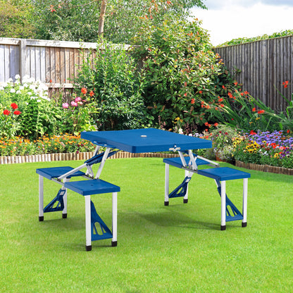 Foldable Lightweight 4-seater Camping Table Set - Blue