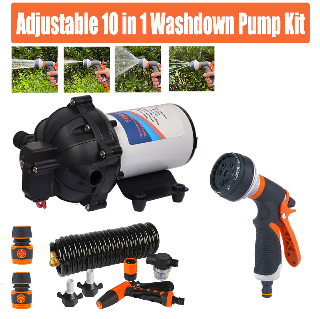 6.6GPM Washdown Pump Kit 12V Wash Pump w/ Hose Nozzle For Caravan RV Marine Boat