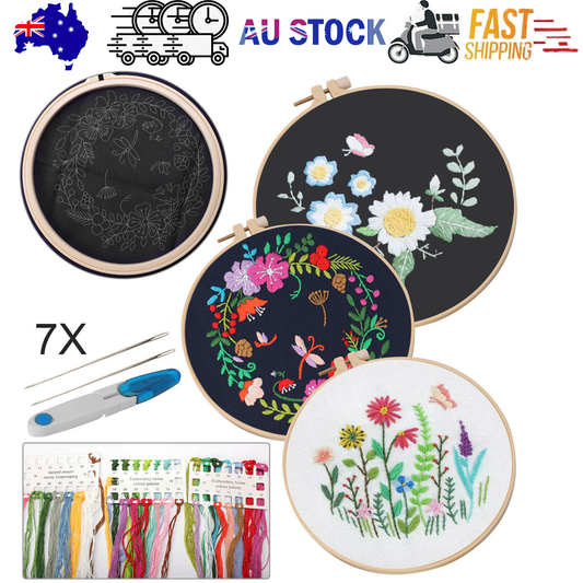 Embroidery Beginners DIY Cross Stitch Kits Pre-Printed Floral Pattern With Hoop.