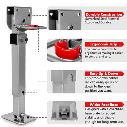 X-BULL 4x 440mm Drop Down Corner Legs Steadies Handle Steel Foot Caravan Trailer Silver