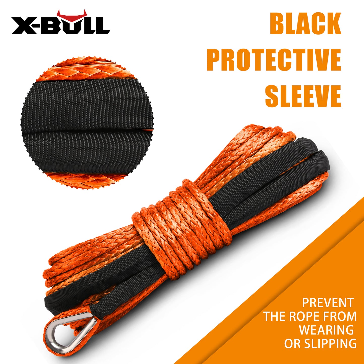X-BULL Dyneema Synthetic Rope Winch Cable SK75 5.5MM x 13M Car Tow Recovery Strap