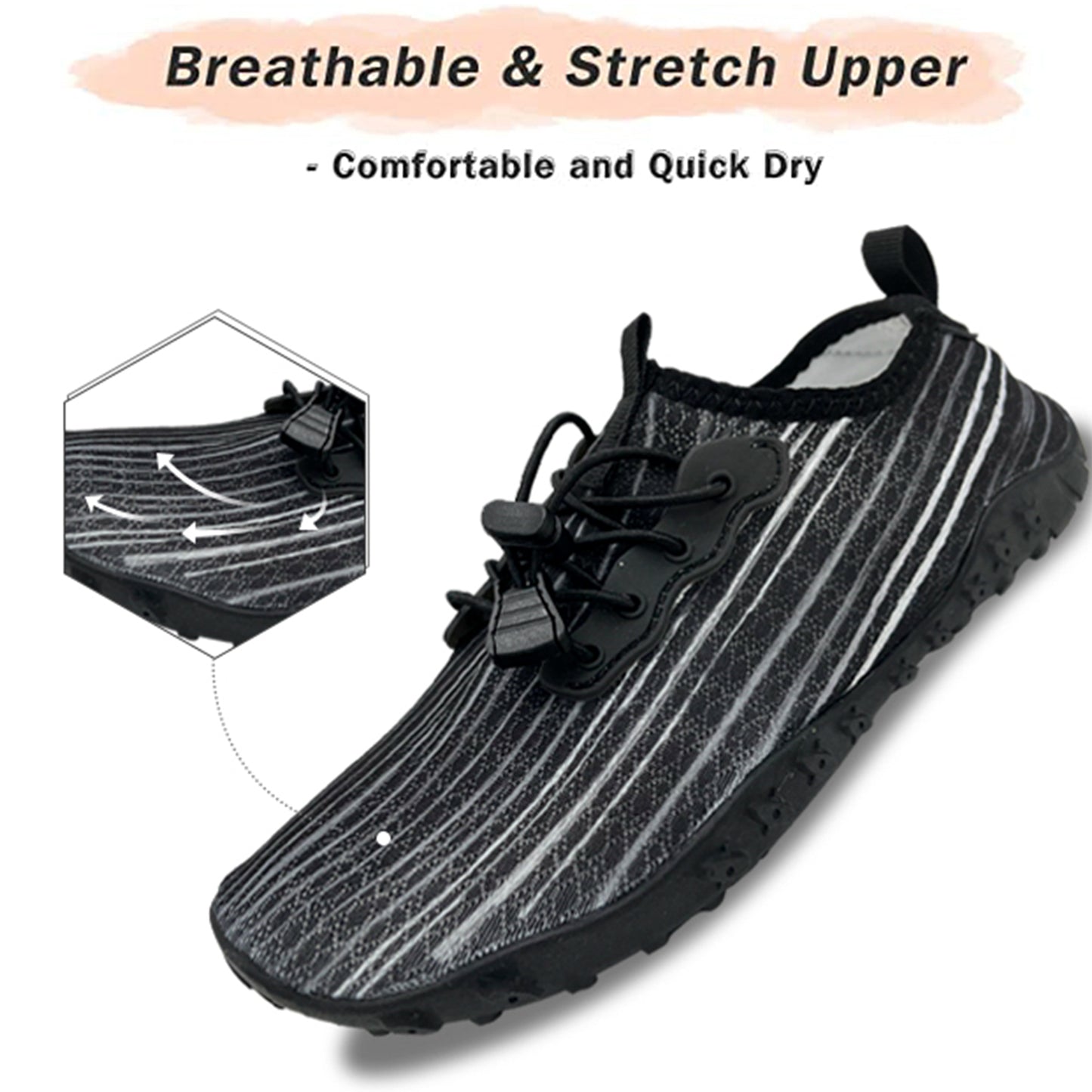 Water Shoes for Men and Women Soft Breathable Slip-on Aqua Shoes Aqua Socks for Swim Beach Pool Surf Yoga (Black Size US 10.5)