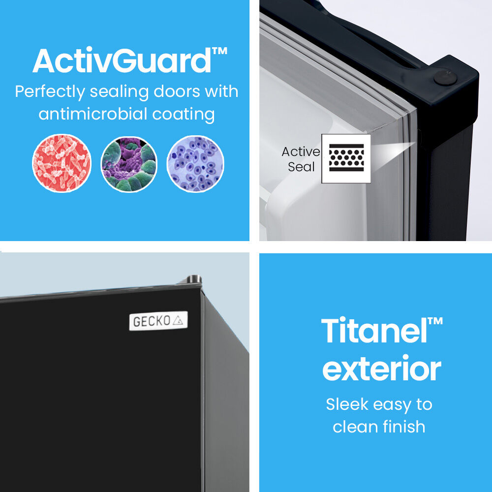 GECKO 142L Upright Portable Fridge / Freezer, 12V/24V/240V for Motorhome and Caravan, Black