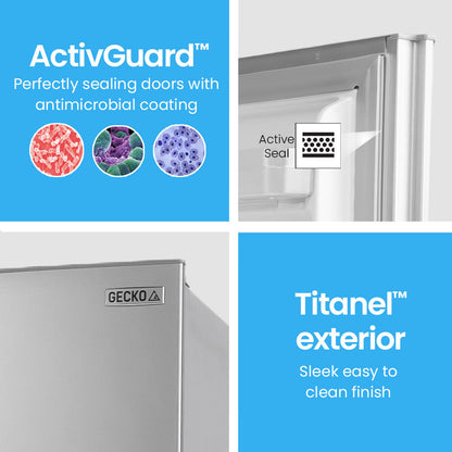 GECKO 160L Upright Portable Fridge / Freezer, 12V/24V/240V for Motorhome and Caravan, Silver