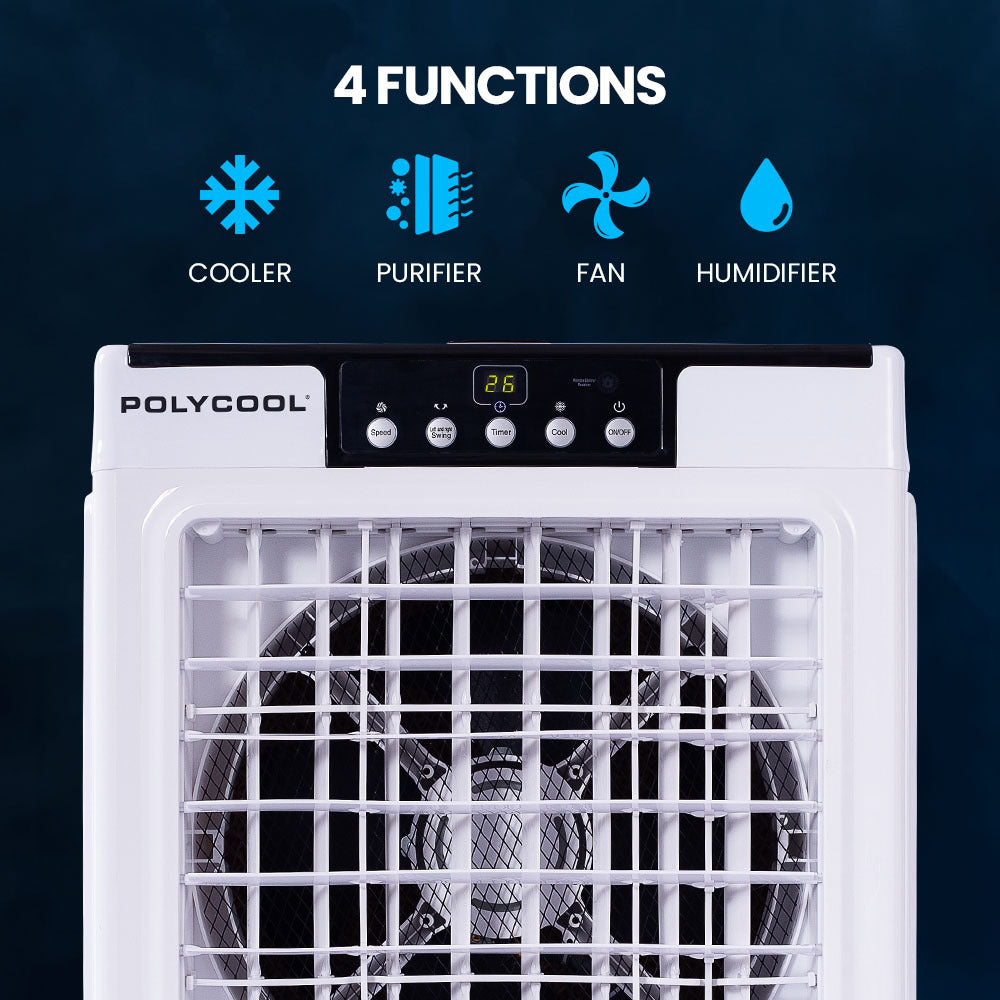 POLYCOOL 30L Evaporative Air Cooler Portable Industrial Fan, Purifier, Humidifier, Remote Control