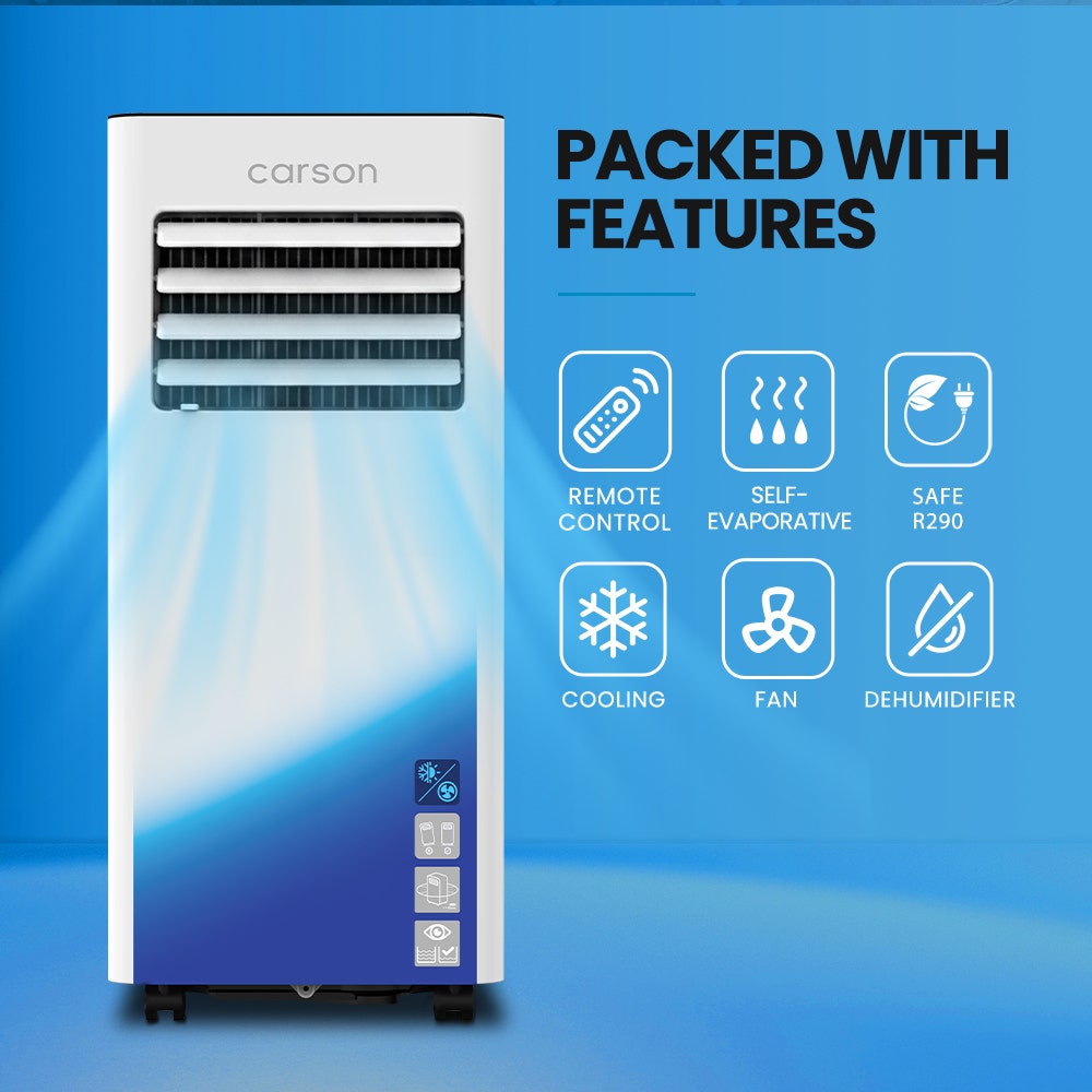 CARSON 2.05kW Portable Air Conditioner, Bluetec Edition, Dehumidifier & Fan Mode, Remote Control, 24hr Timer, Sleep Mode