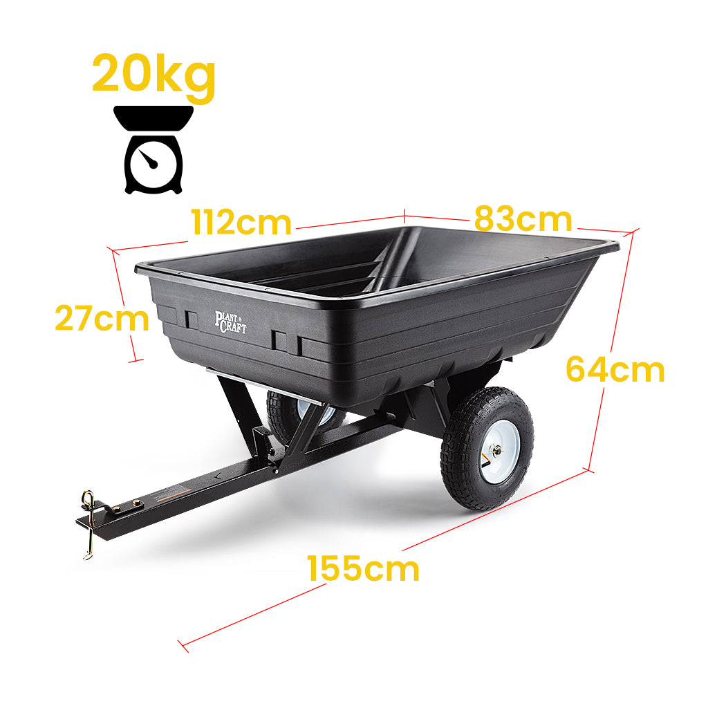 PLANTCRAFT 400LBS Poly Dump Cart Garden Tip Trailer Tray Tow Quad ATV Ride