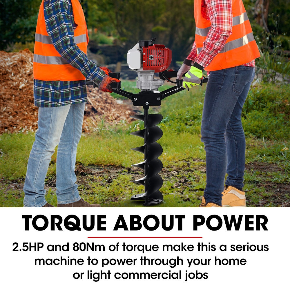 BAUMR-AG Petrol Post Hole Digger, 2 Man Handle, 200mm Double Helix +300mm Earth Auger Bits