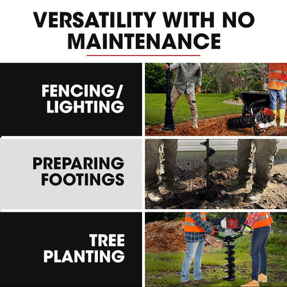 BAUMR-AG Petrol Post Hole Digger, 2 Man Handle, 200mm Double Helix +300mm Earth Auger Bits