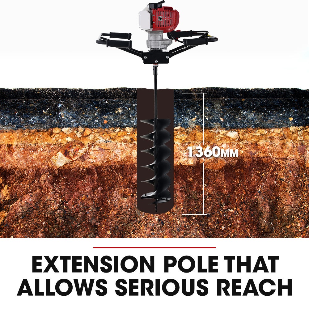 BAUMR-AG Petrol Post Hole Digger, 2 Man Handle, 200mm Double Helix +300mm Earth Auger Bits