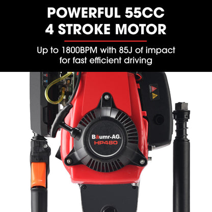 BAUMR-AG HP480 55cc 4-Stroke Petrol Post Driver, with 2 Piling Socket Sleeves