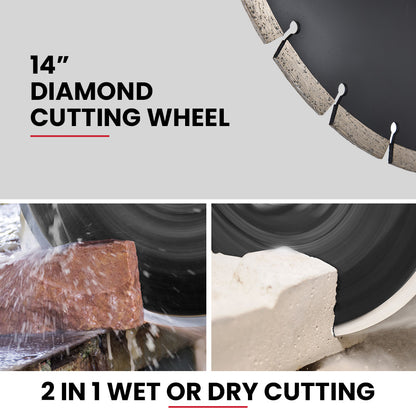 BAUMR-AG 3500W 350mm/14" Electric Concrete Demolition Cut-Off Saw, Wet and Dry Cutting, Diamond Blade, Vacuum Port, 15A Plug