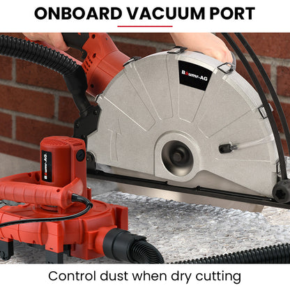 BAUMR-AG 3500W 350mm/14" Electric Concrete Demolition Cut-Off Saw, Wet and Dry Cutting, Diamond Blade, Vacuum Port, 15A Plug