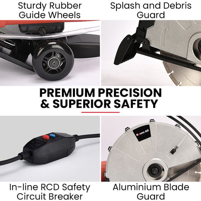 BAUMR-AG 3500W 350mm/14" Electric Concrete Demolition Cut-Off Saw, Wet and Dry Cutting, Diamond Blade, Vacuum Port, 15A Plug