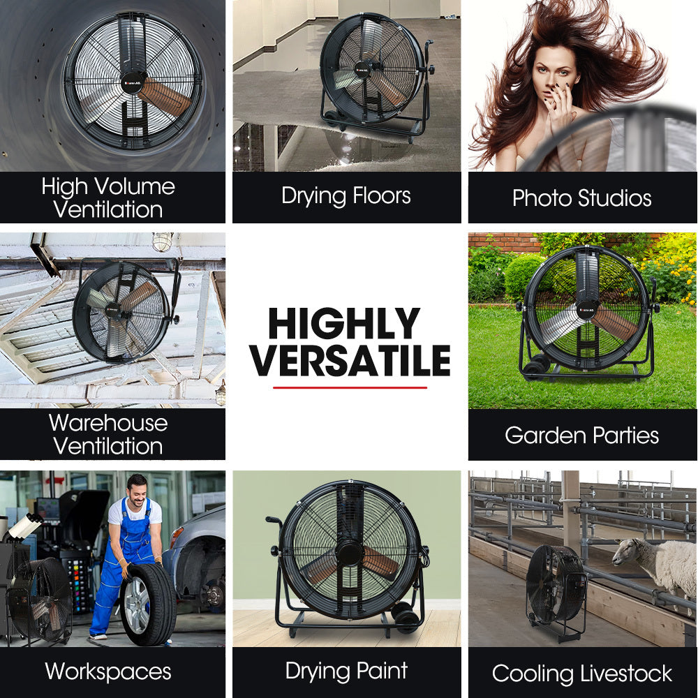 BAUMR-AG 24" 610mm 260W Industrial Mobile Floor Drum Fan, Tilting, Large, Commercial, Heavy-duty Frame, EESS Certified