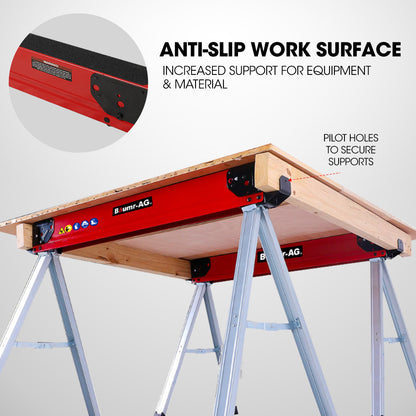 Baumr-AG 2 x Steel Saw Horse, 1000kg Capacity Folding Adjustable Sawhorses, 2x4 Support Arms