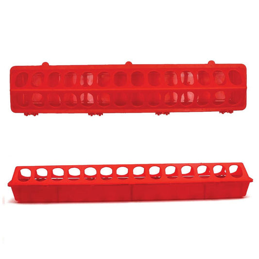 50cm Long Poultry Feeder Chicken Feeding Trough Red Plastic Flip Top Container