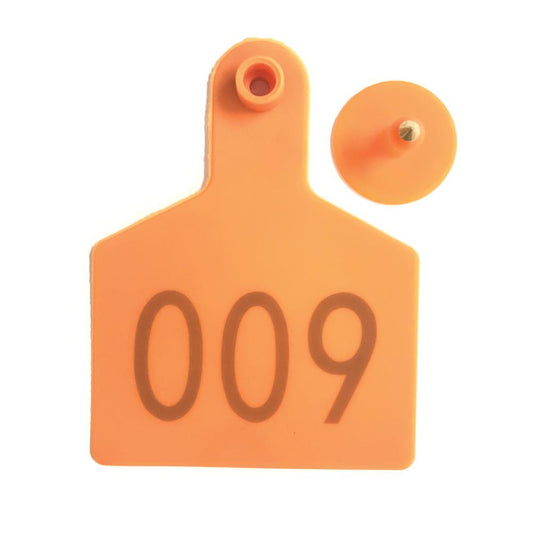 1-100 Cattle Number Ear Tags 7.5x10cm Set - XL Orange Cow Sheep Livestock Labels