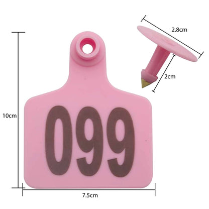 1-100 Cattle Number Ear Tags 7x10cm Set - XL Pink Cow Sheep Livestock Labels