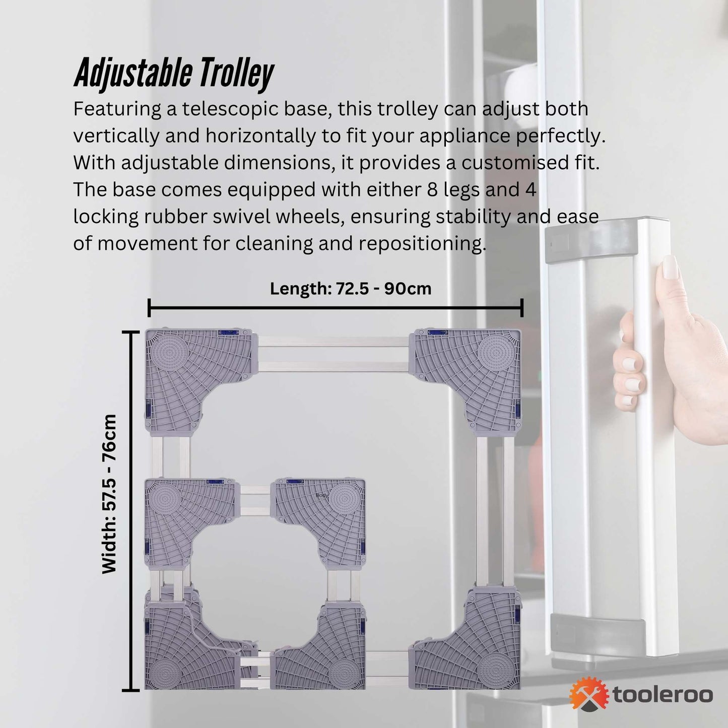 Tooleroo Adjustable Appliance Base Stand for Washing Machine with Locking Wheels